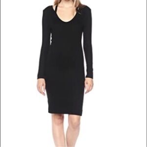 NWT Pam & Gela Black Split Neck Ribbed Jersey Dress Size P(XS) - RD7017